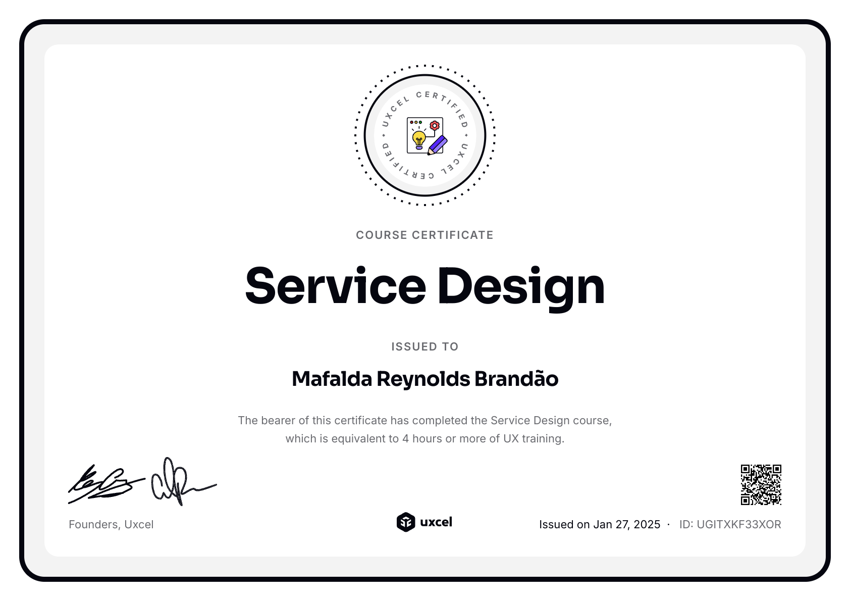 Mafalda Reynolds Brandão's certificate